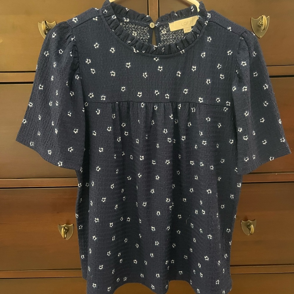 LOFT Dark Blue Floral Blouse